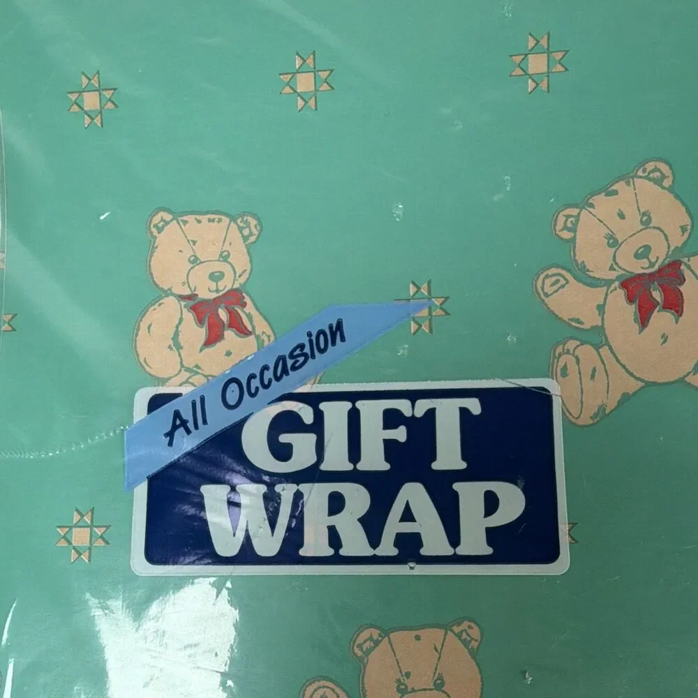 Vintage 1987 All Occasions Teddy Bear Green Wrap 2pk 2.5ft x 20in